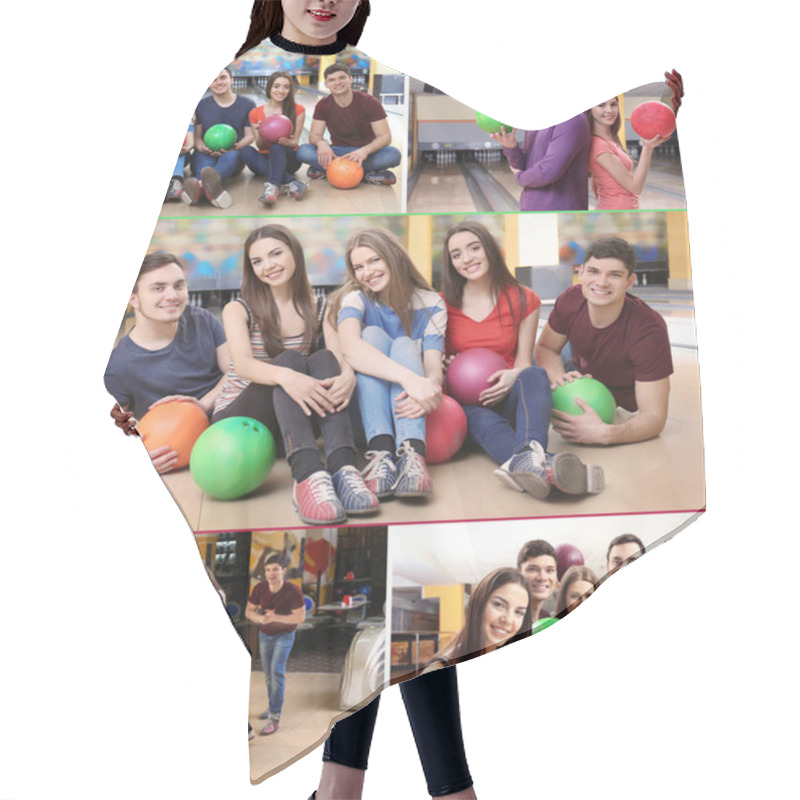 Personality  Collage Of Young People At Bowling Club Hair Cutting Cape