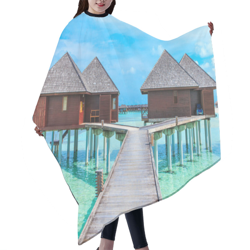 Personality  Beach With Water Bungalows Hair Cutting Cape