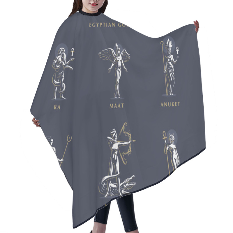 Personality  Egyptian Gods. Set  Of Vector Emblems. Hair Cutting Cape