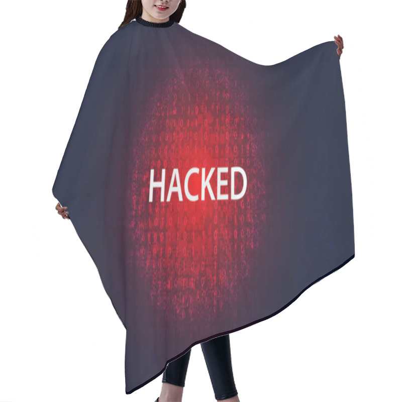 Personality  Abstract Binary Signal Or Are Warned Hacked By Viruses, Malware Or Hackers On A Red Digital Background. Hair Cutting Cape