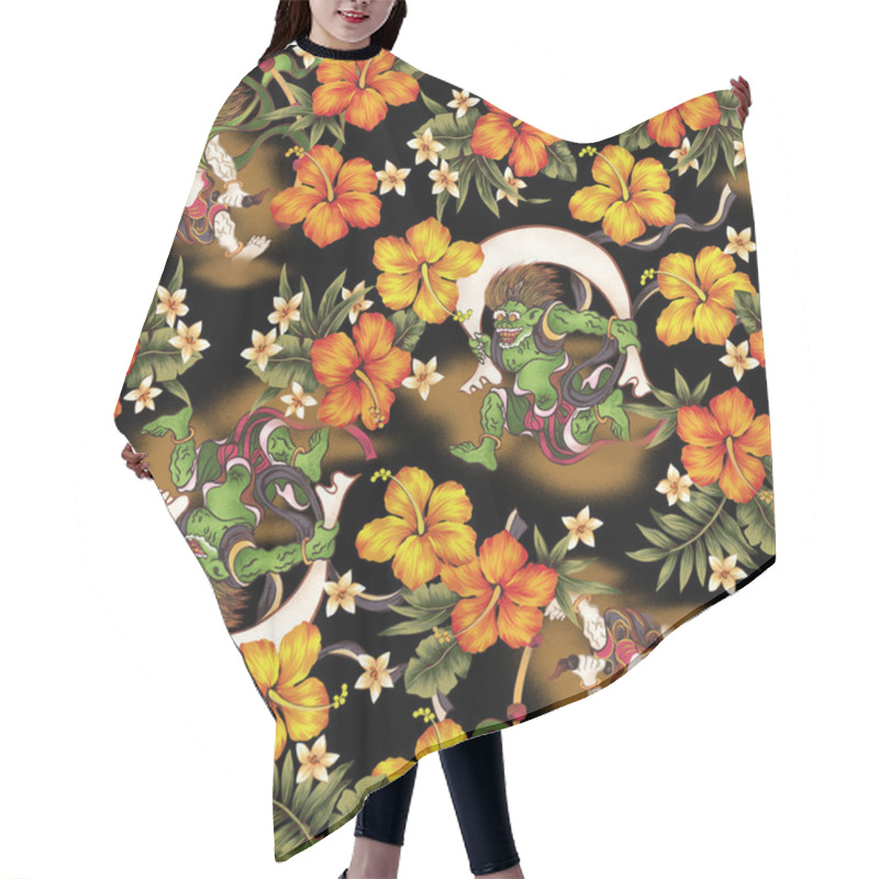 Personality  Hibiscus And Japanese God Pattern Hair Cutting Cape