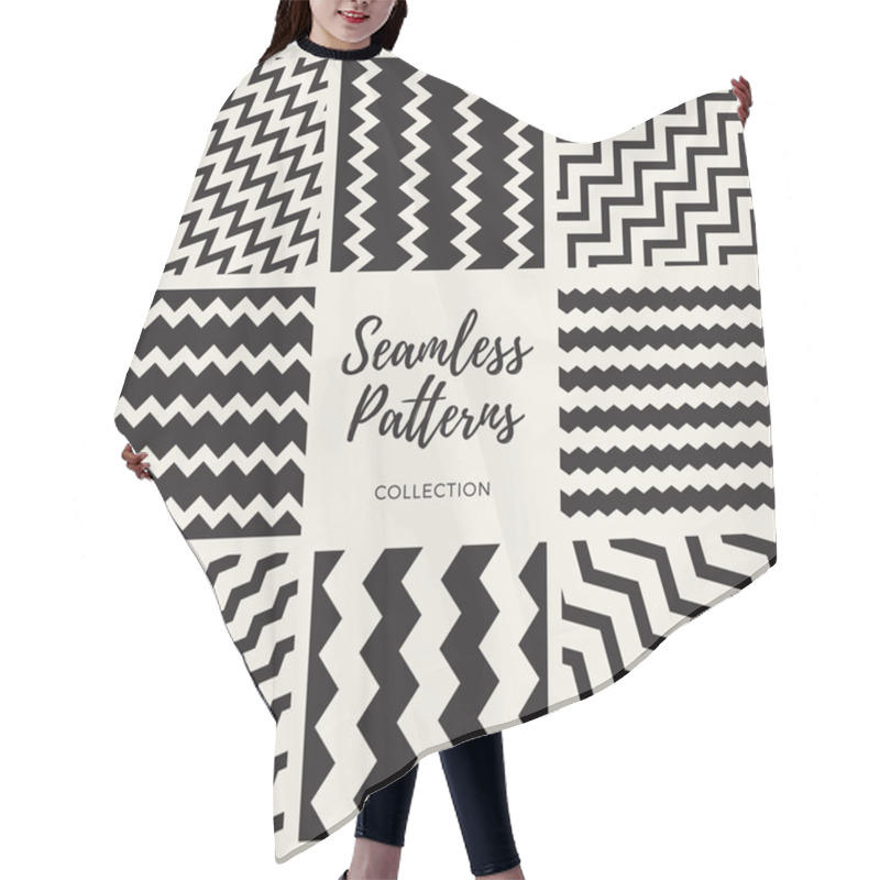 Personality  Set Of Eight Vector Seamless ZigZag Lines Patterns Collection Hair Cutting Cape