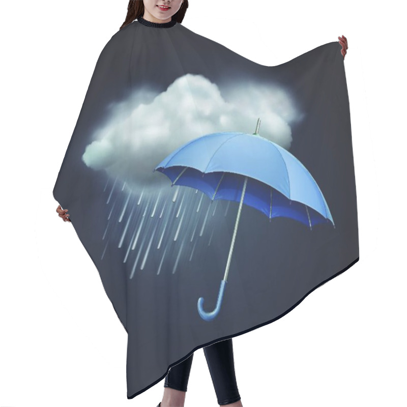 Personality  Vector Illustration Of Cool Single Weather Icon - Elegant Opened Umbrella And Cloud With Heavy Fall Rain In The Dark Sky Hair Cutting Cape