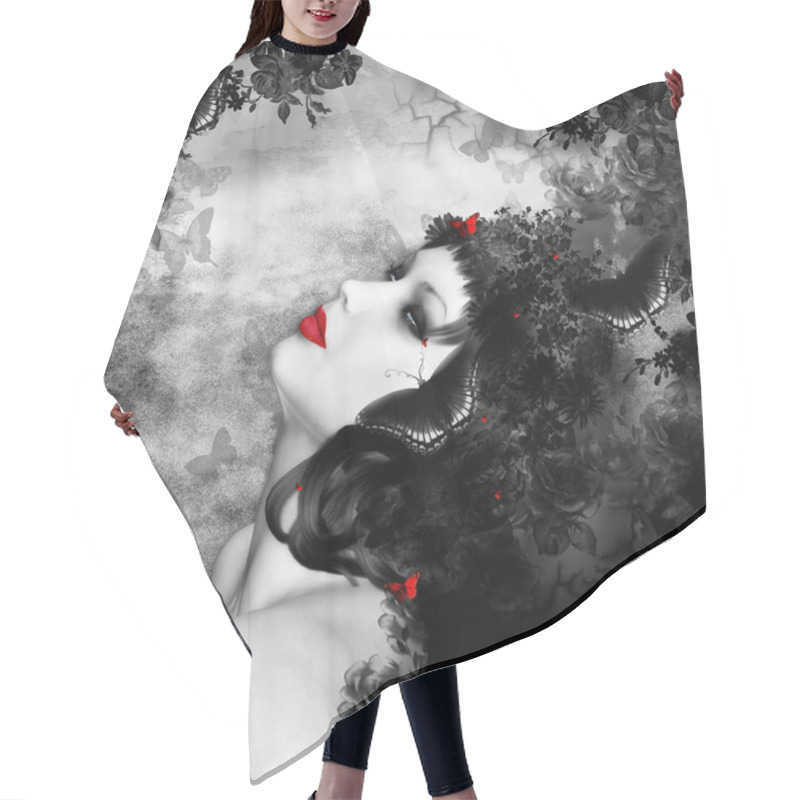 Personality  Illustration Of A Fantasy Female With Butterflies Hair Cutting Cape