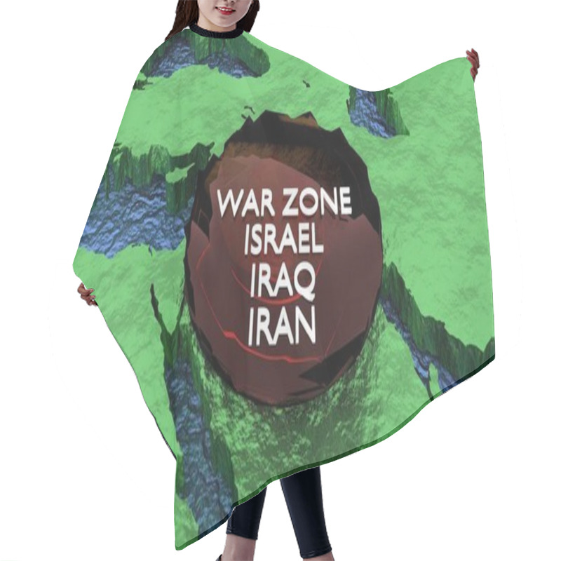 Personality  3D Rendered Map Of Middle East With A Red Sticker In Green And Blue Hair Cutting Cape