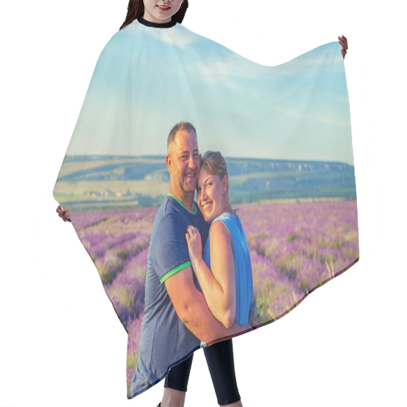 Personality  Loving Couple In A Lavender Field At Sunset. Sunny Summer Evenin Hair Cutting Cape