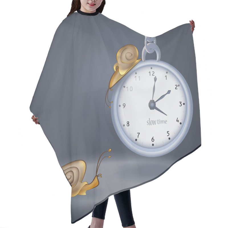 Personality  Concept Vector Illustration Of Clock And Two Snails Hair Cutting Cape