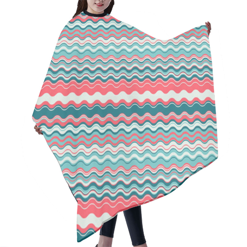 Personality  Vibrant Wavy Stripes In Teal, Coral, And White Create A Cheerful, Seamless Pattern. Ideal For Textile Design, Website Backgrounds, Or Any Project Needing A Playful, Summery Vibe. Hair Cutting Cape