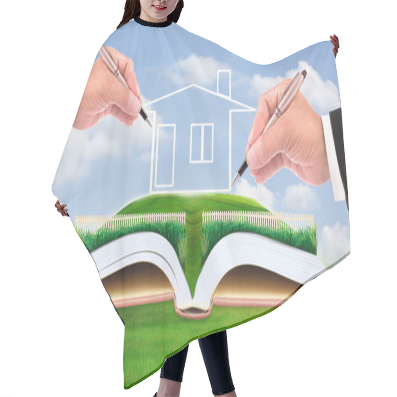 Personality  Business Man Writing New House On Beautiful Green Field Hair Cutting Cape