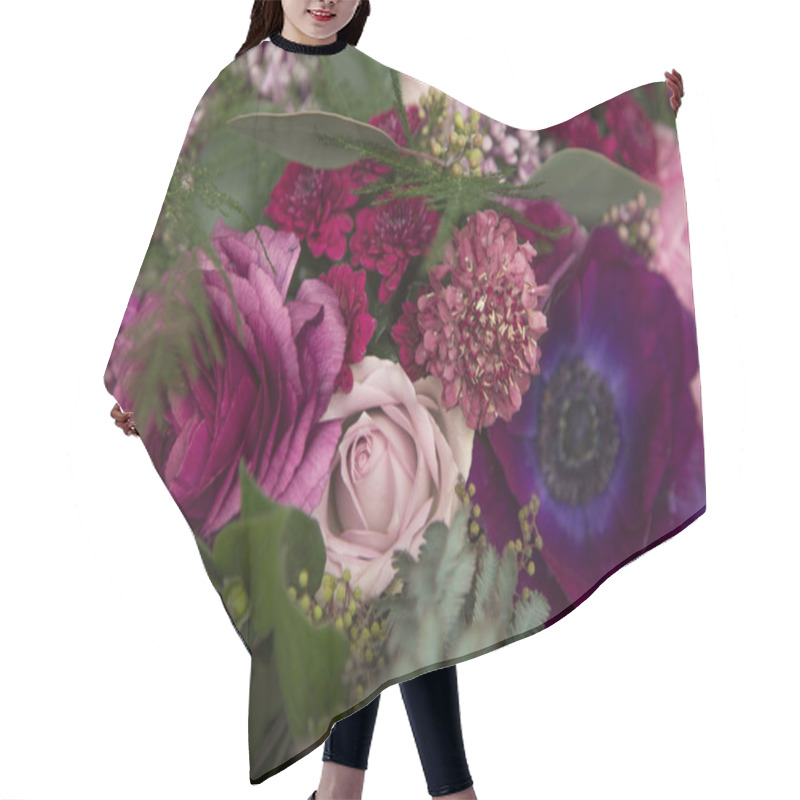 Personality  Bouquet With Pink And Purple Flowers Hair Cutting Cape