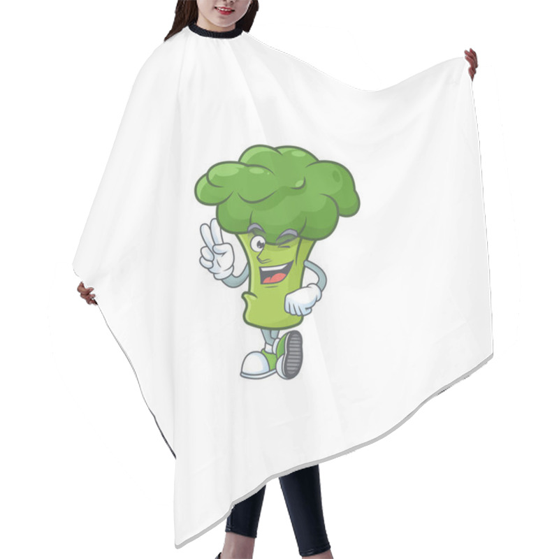 Personality  Green Broccoli Cartoon Mascot Style With Two Fingers Hair Cutting Cape