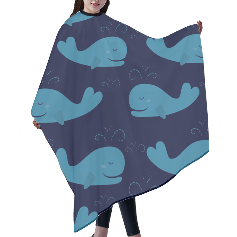 Personality  Cute Background With Cartoon Blue Whales. Hair Cutting Cape