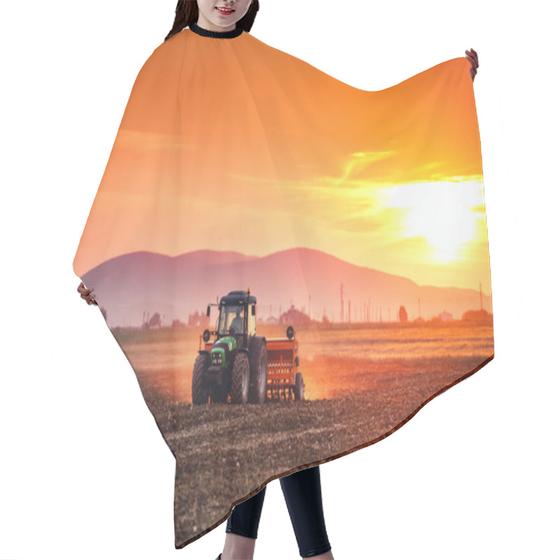 Personality  Beautiful Sunset, Farmer In Tractor Preparing Land With Seedbed Hair Cutting Cape