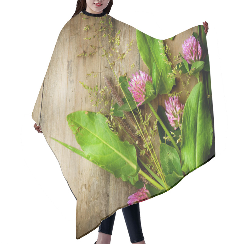 Personality  Herbs Over Wood. Herbal Medicine. Herbal Background Hair Cutting Cape