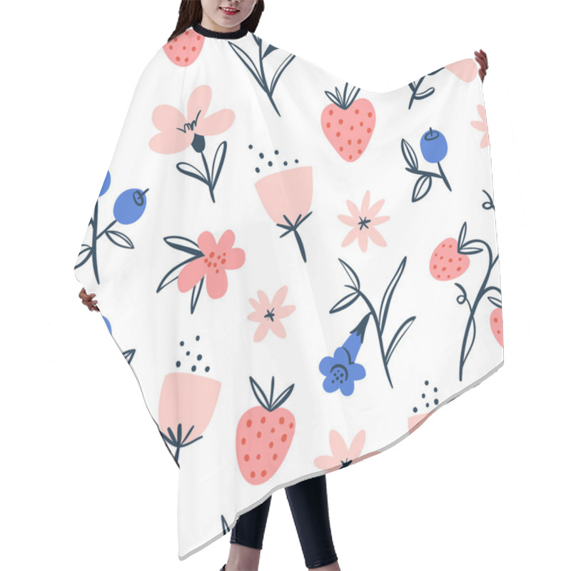 Personality  Abstract Flowers And Berries On White Hair Cutting Cape