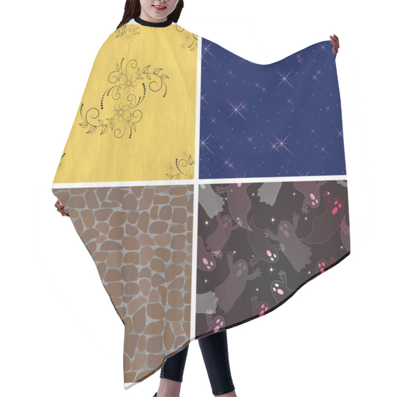 Personality  Set Seamless Pattern. Hair Cutting Cape