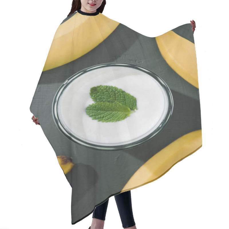 Personality  Top View Of Bananas And Milkshake With Mint On Table Hair Cutting Cape