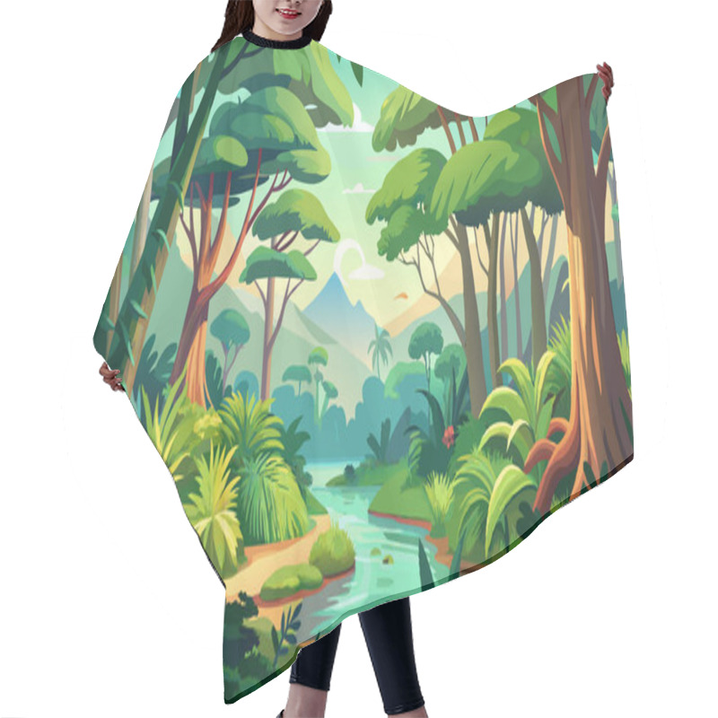 Personality  Jungle With River Landscape Vector Design Hair Cutting Cape