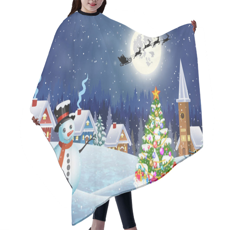 Personality  Snowy Village Landscape Hair Cutting Cape