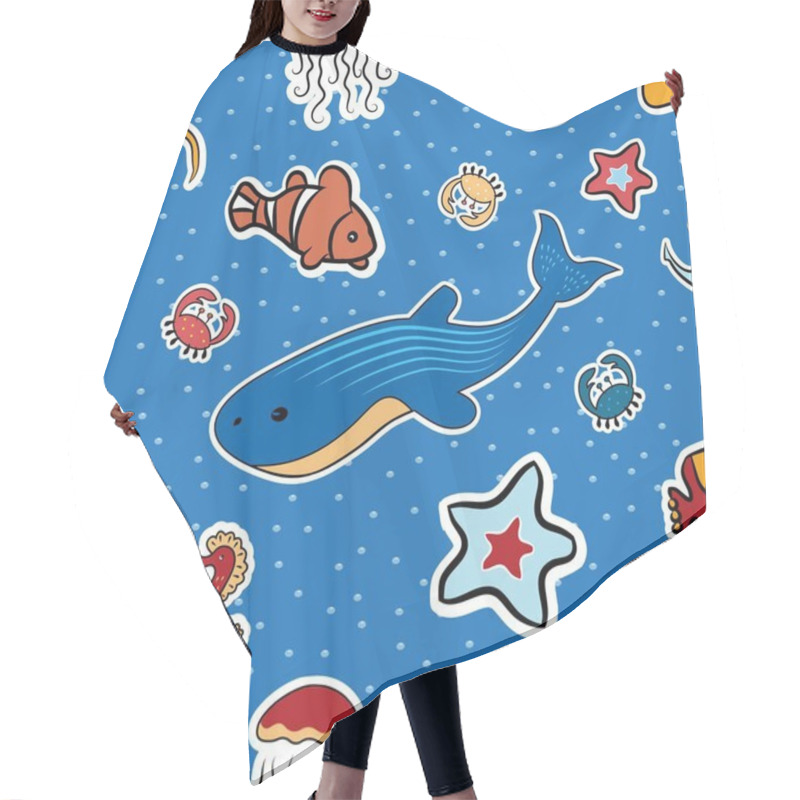 Personality  Seamless Pattern With Fish Hair Cutting Cape