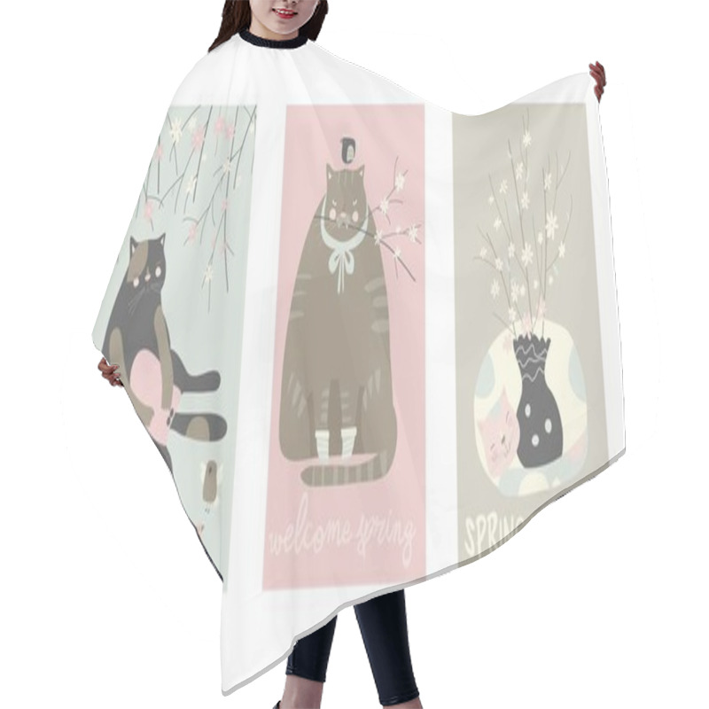 Personality  Cartoon Set Of Cute Cats With Blossom Branches Hair Cutting Cape