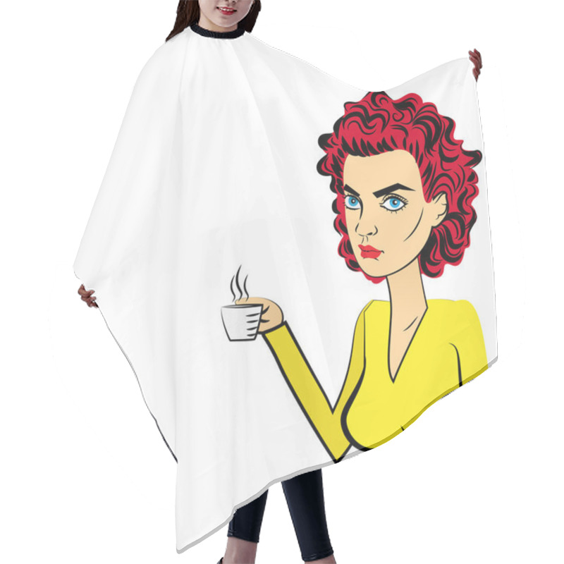 Personality  Angry Woman Red Hair Pop Art Drinking Coffee Hair Cutting Cape