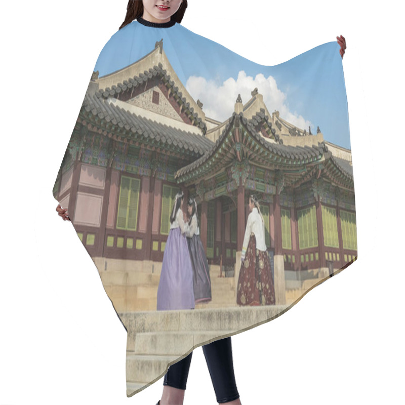 Personality  Women Wearing Traditional Hanbok Costume At Deoksugung Palace, Traditional Palace Architecture In Seoul, South Korea Hair Cutting Cape