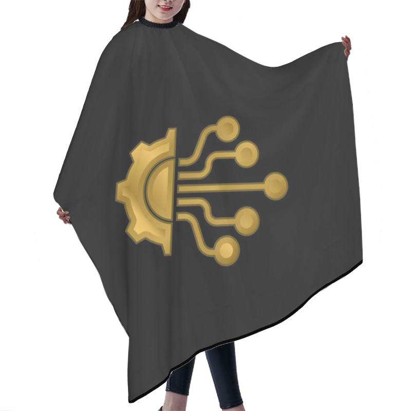 Personality  Artificial Intelligence Gold Plated Metalic Icon Or Logo Vector Hair Cutting Cape