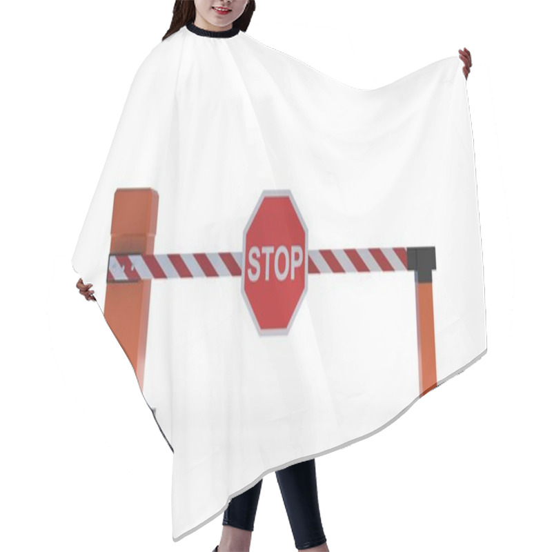 Personality  Car Barrier Gate With Stop Sign Isolated On White Background, Closed Automatic Boom, Security System Block Vehicle Crossing, Checkpoint. Check Before Entry Exit Concept. 3d Illustration Hair Cutting Cape