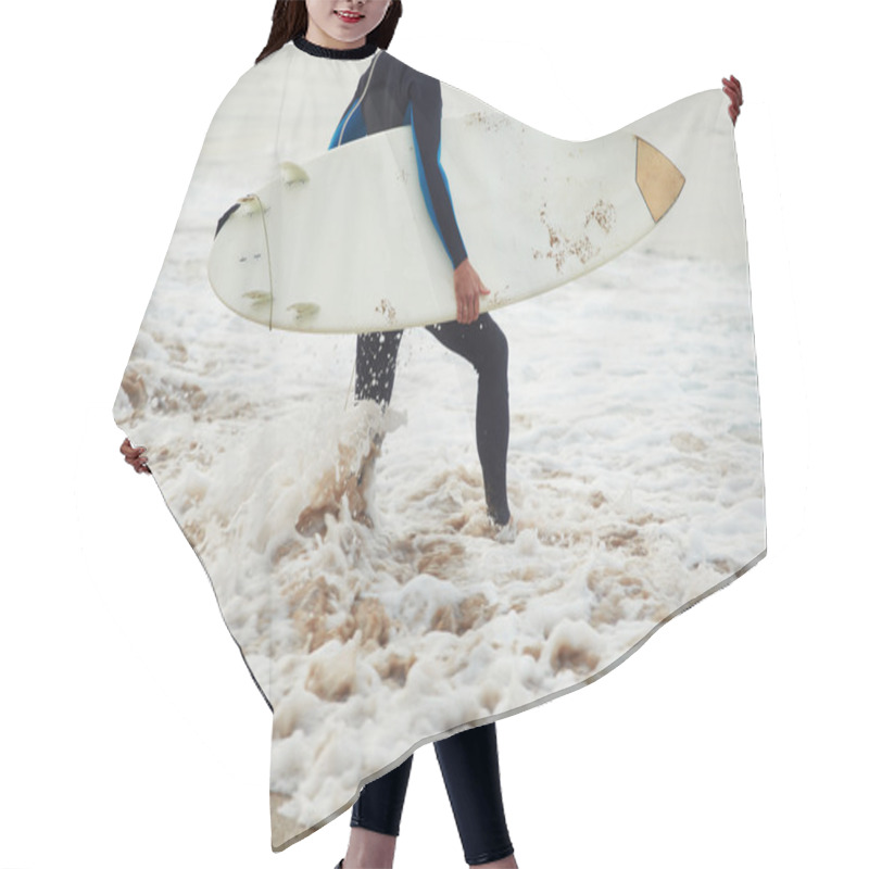 Personality  Attractive Professional Surfer Holding His Surfing Board Walking On The Beach, Handsome Surfer Walks Carrying His Surfboard With Ocean On Background, Filtered Image Hair Cutting Cape