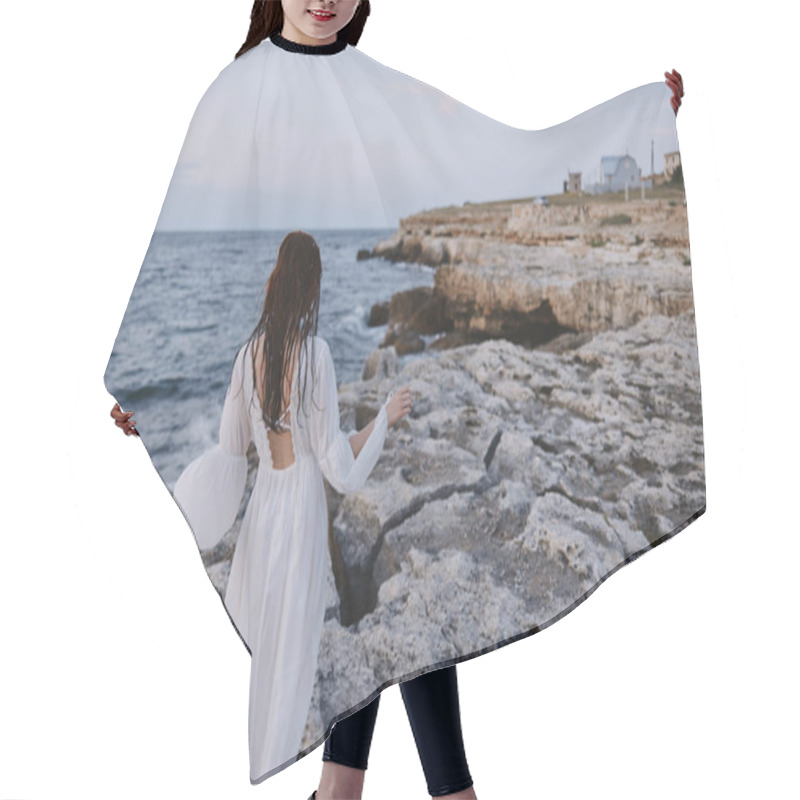 Personality  Woman In White Dress Nature Travel Stones Nature Hair Cutting Cape