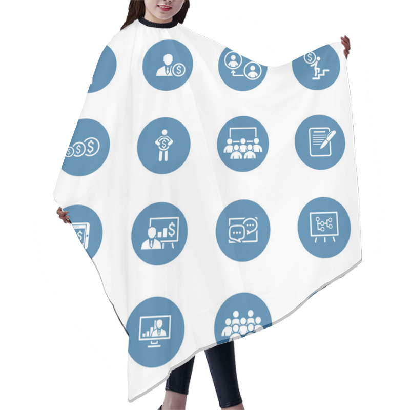 Personality  Business Coaching Icon Set. Online Learning. Flat Design. Hair Cutting Cape