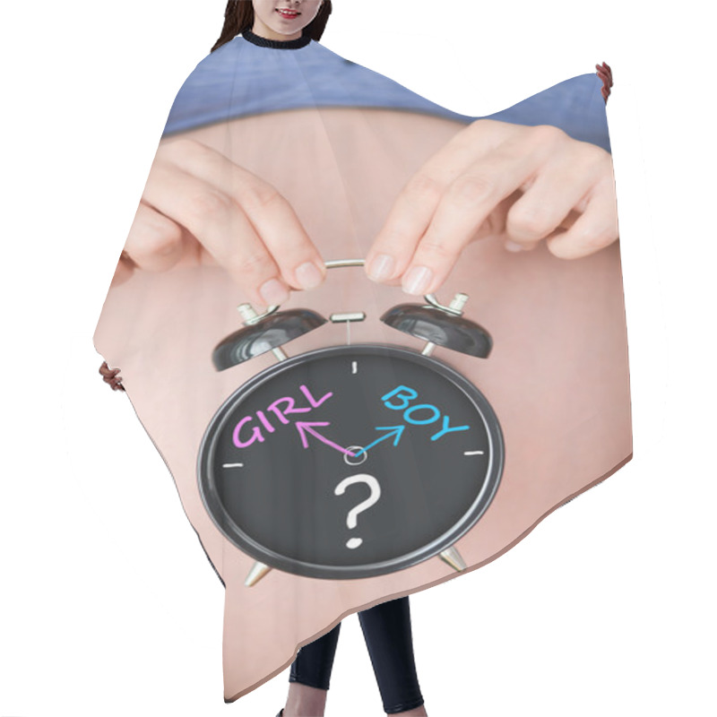 Personality  Pregnant Woman Holding Clock Hair Cutting Cape