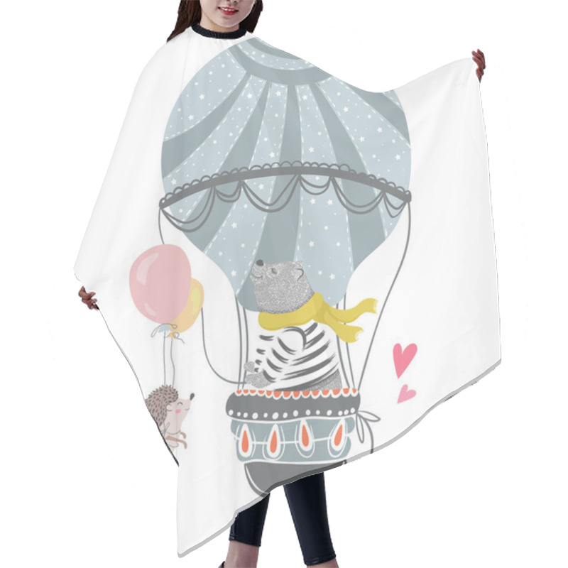 Personality  Cute Bear In Air Balloon And Little Hedgehog Flying With Balloons Hair Cutting Cape