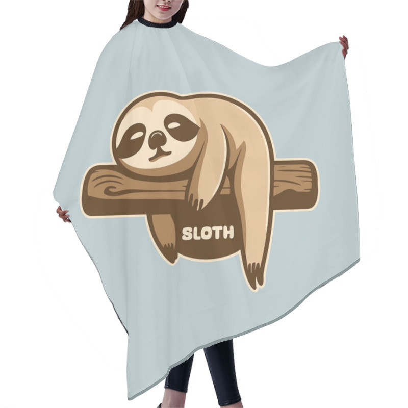 Personality  Vector Illustration. Sleeping Sloth Logo Design Mascot Logo Animal. Flat Cartoon Style Hair Cutting Cape