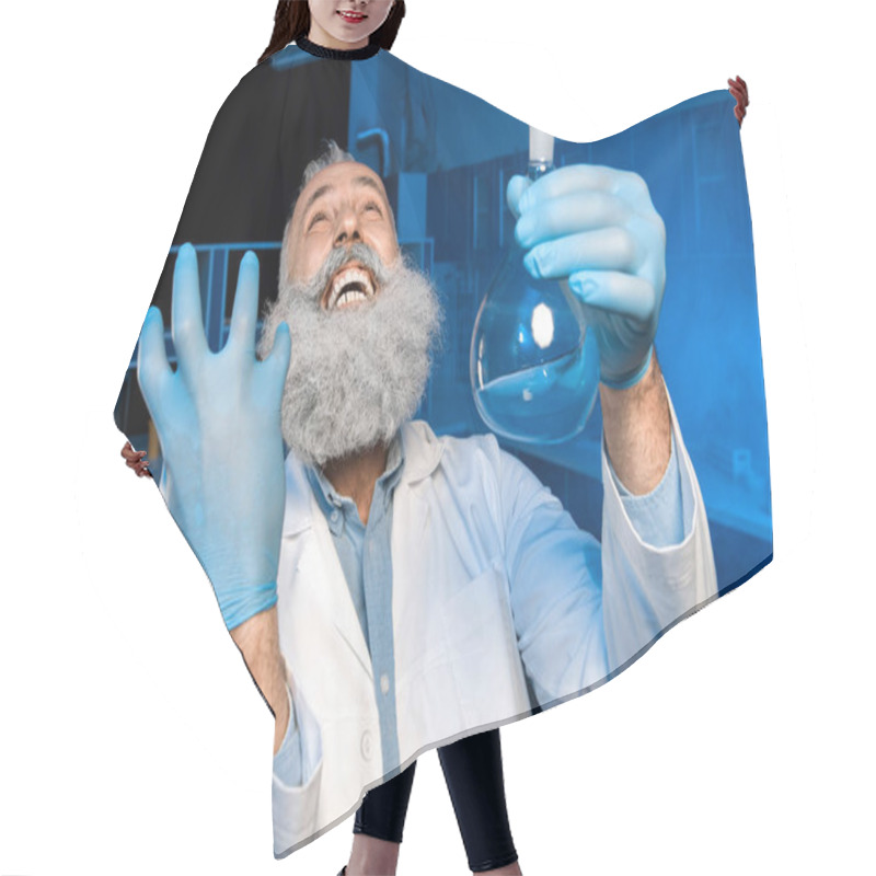 Personality  Grey Haired Scientist Celebrating Success Hair Cutting Cape