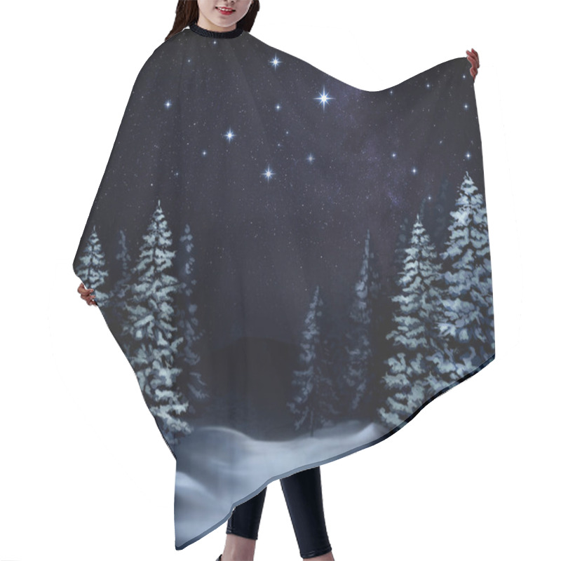 Personality  Picturesque Way Through Winter Forest Between Covered With Snow Trees Under Starry Sky At Night Hair Cutting Cape