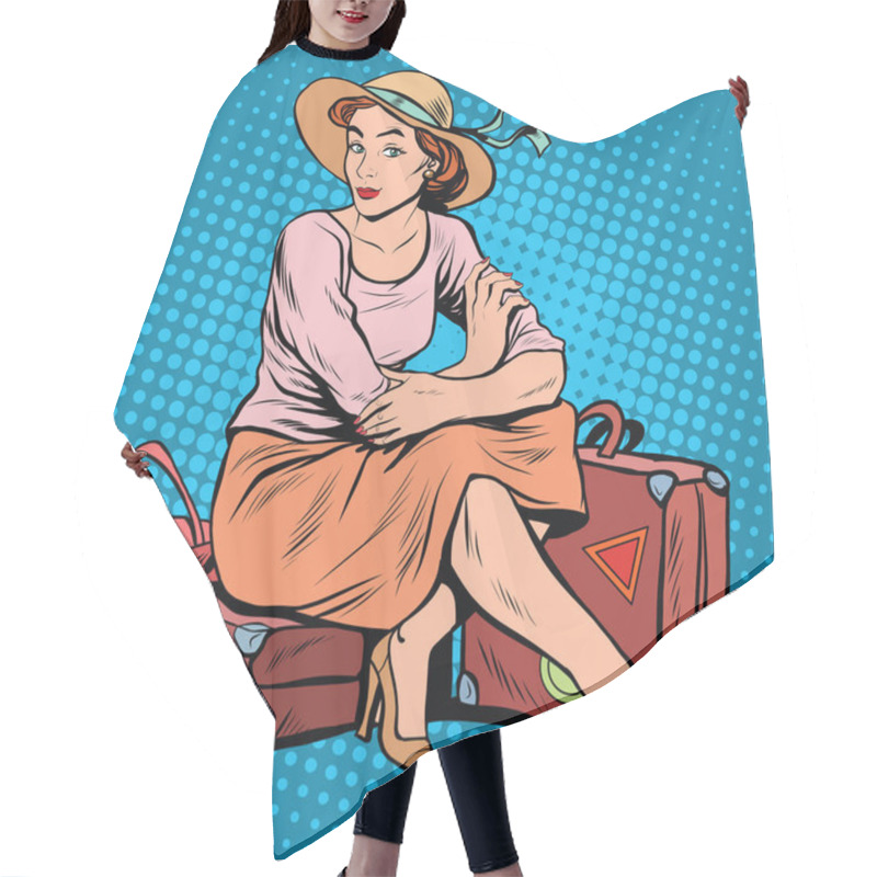 Personality  Lady Tourist Traveler Pop Art Retro Style. Retro Girl. Woman Bags And Luggage Hair Cutting Cape