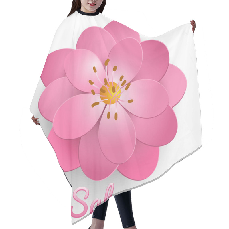 Personality  Vector Isolated Paper Cut Sakura Flower. Floral Volumetric Composition. Elegant Element For Invitaion Cards. Hair Cutting Cape