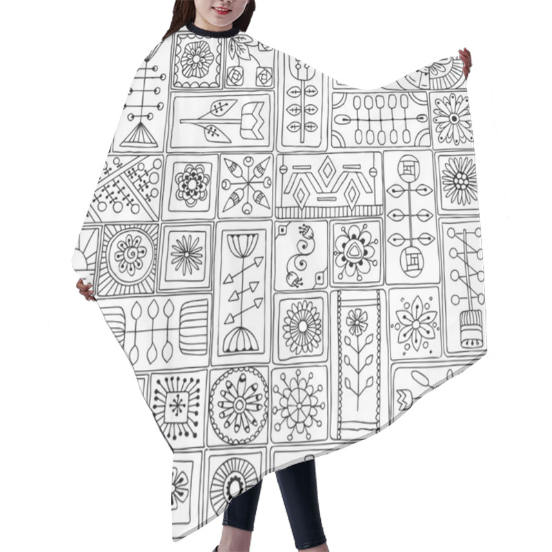 Personality  Seamless Pattern With Doodle Flowers, Hearts. Hair Cutting Cape