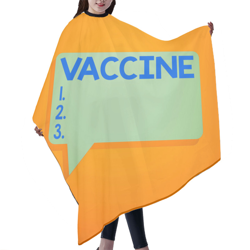 Personality  Conceptual Hand Writing Showing Vaccine. Business Photo Showcasing Preparation Of Killed Microorganisms Or Living Attenuated Organisms Speech Bubble In Solid Color Circular Text Space With Tail. Hair Cutting Cape