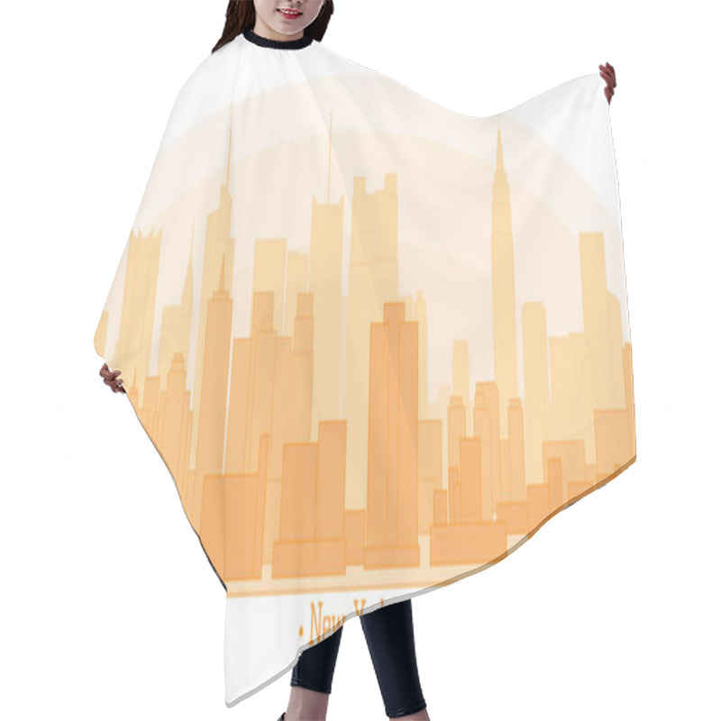 Personality  Linear Banner Of New York City Buildings Landmarks Day Skyline S Hair Cutting Cape