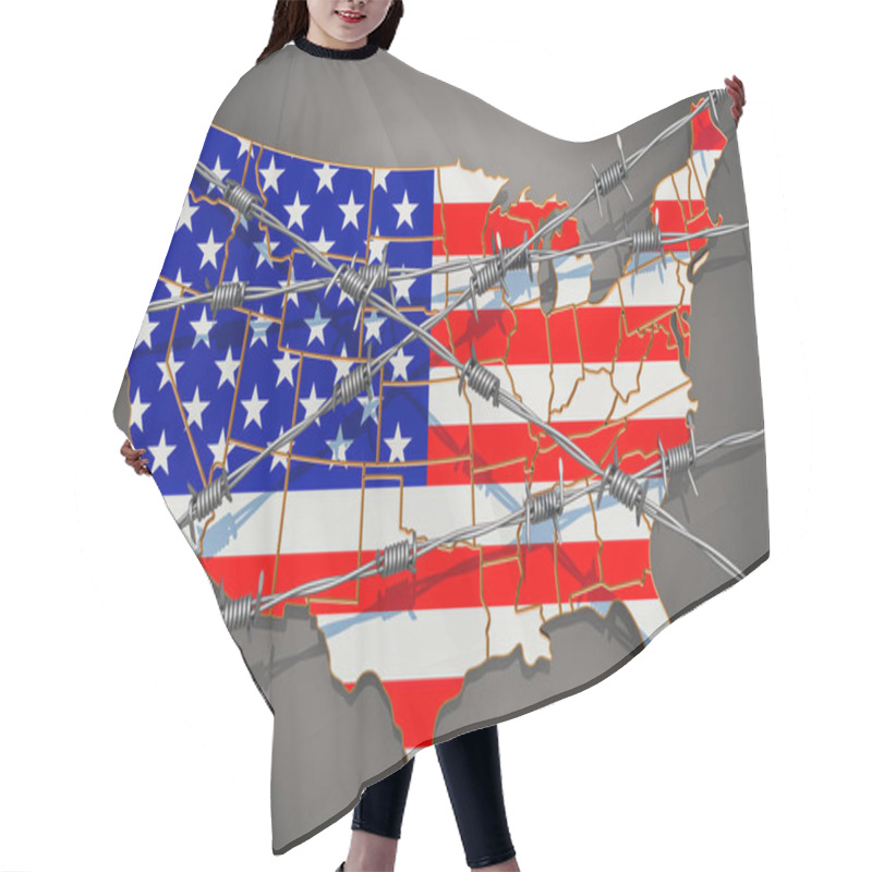 Personality  Map Of The United States With Barbed Wire, 3D Rendering Hair Cutting Cape