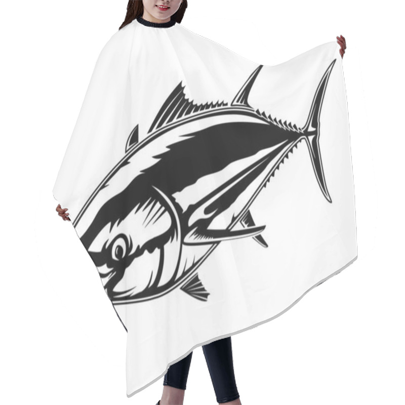 Personality  Angry Tuna Fish Logo. Tuna Fishing Emblem. Big Eye Tuna. Angry Fishing Club Logotype. Hair Cutting Cape