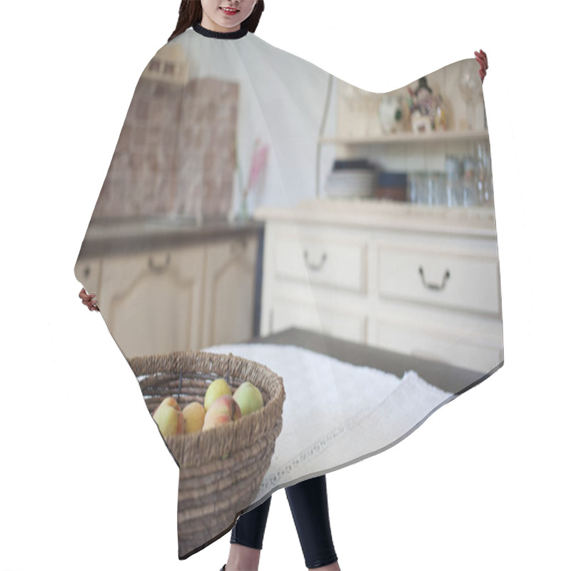 Personality  Basket With Peaches On Retro Kitchen Table Hair Cutting Cape