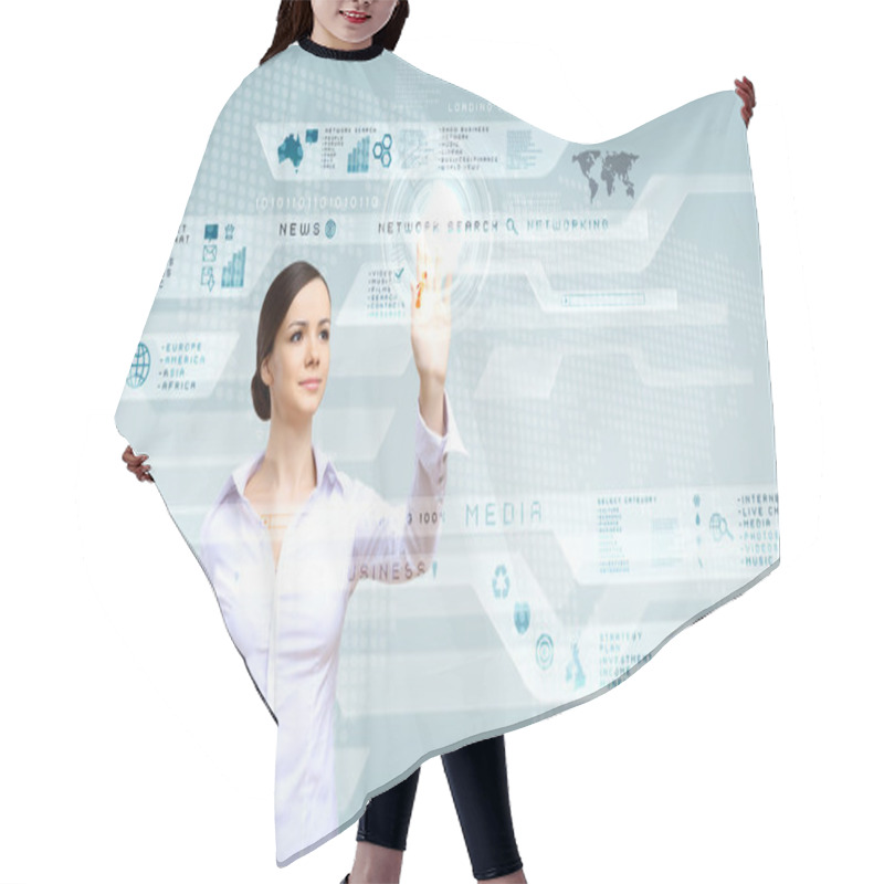 Personality  Businesswoman And Touch Screen Technology Hair Cutting Cape