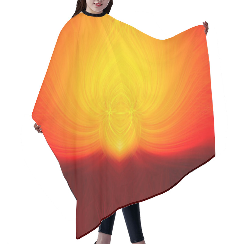 Personality  Beautiful Abstract Intertwined 3d Fibers Forming A Shape Of Flame And Sparkle Yellow, Bright And Dark Red, Orange Colors. Illustration. Hair Cutting Cape