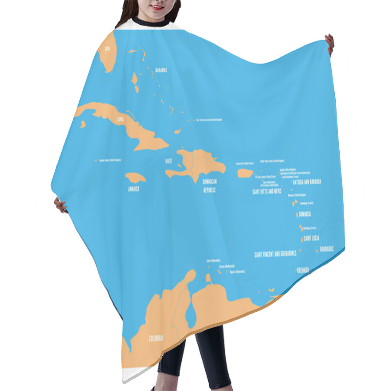 Personality  Central America And Carribean States Political Map. Yellow Land With Black Country Names Labels On Blue Sea Background. Simple Flat Vector Illustration Hair Cutting Cape