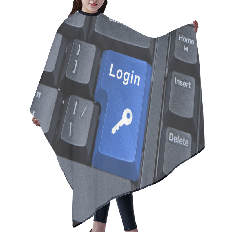 Personality  Button Keyboard With Word Login And Key Icon. Hair Cutting Cape