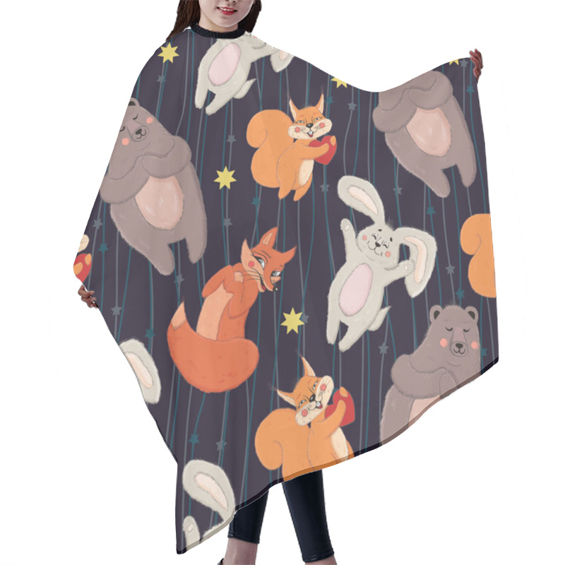 Personality  Cute Forest Animals Seamless Pattern. Bright Childish Seamless Pattern With Hare, Fox, Bear And Squirrel. EPS 8 Hair Cutting Cape